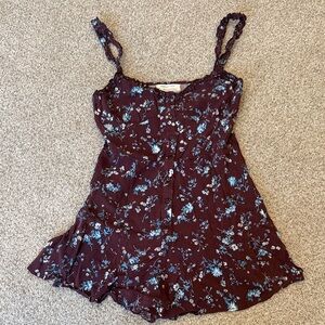 Urban Outfitters Burgundy Floral Button-Up romper